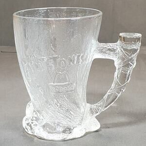 Glass Mug Vintage McDonalds Flintstones Clear Frosted RocDonalds 1993 Mammoth